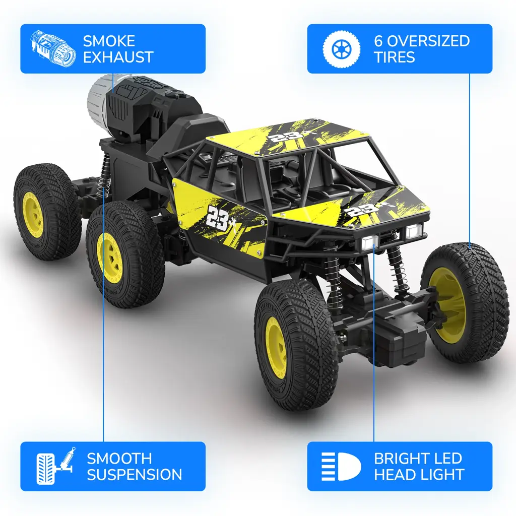 Mega Ranger App and Remote Control Car - Smoke Exhaust, 6 Wheel Drive ...